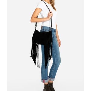 Johnny Was Black Fringe Hobo Bag